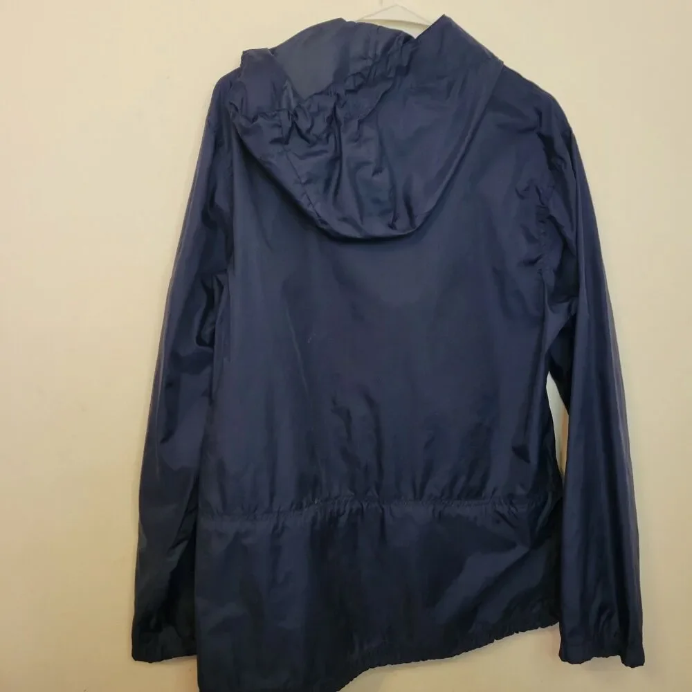 Lands End Mens Large Blue Hooded Pullover‎ Windbreaker Jacket Half Zip